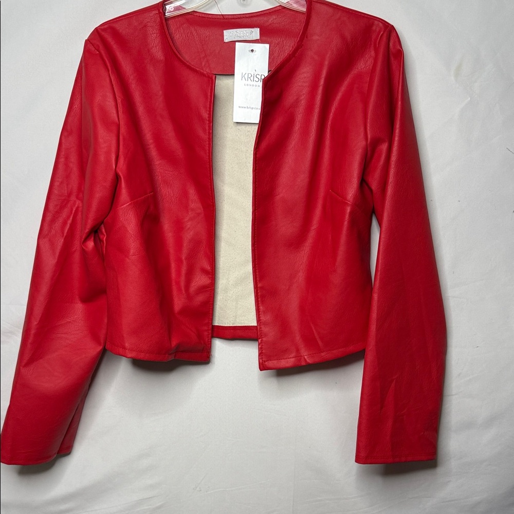NWT KRISP London red open front Michael Jackson style jacket open front sz Small